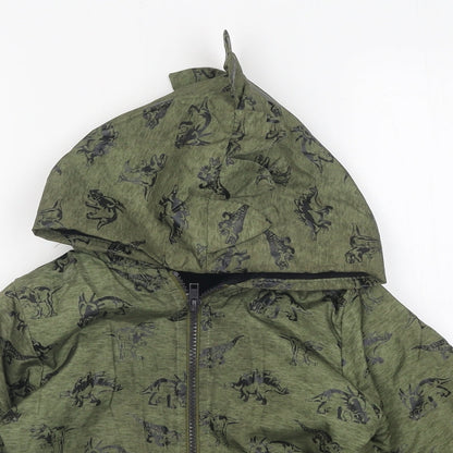 Mick Mack Boys Green Geometric Jacket Size 4 Years Zip - Dinosaur