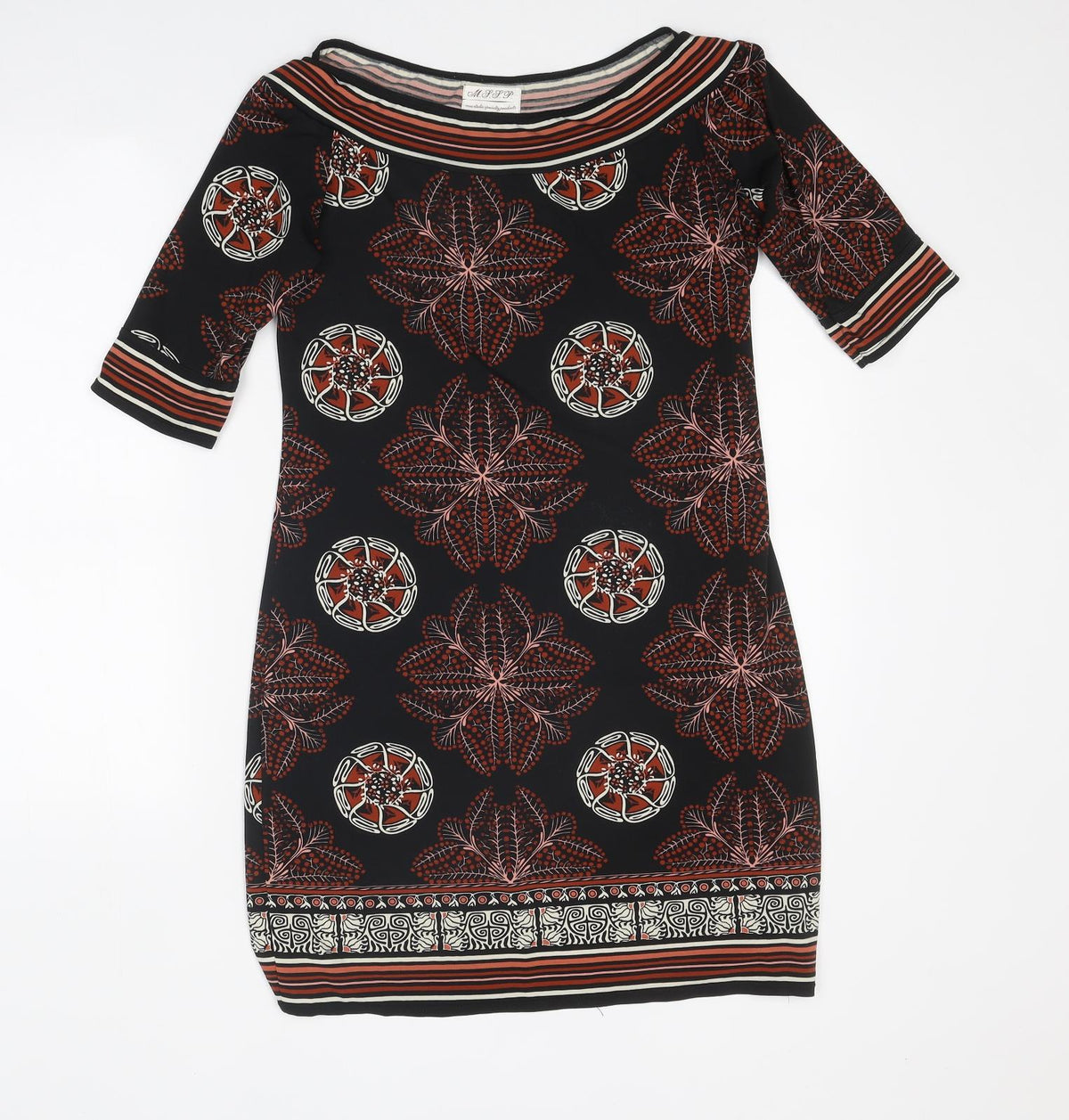 M.J.J.J Womens Multicoloured Geometric Polyester Bodycon Size S Round Neck Pullover