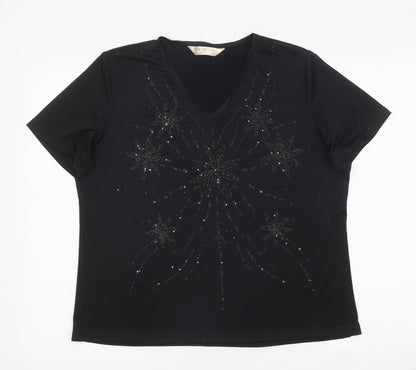 EWM Womens Black Polyester Basic T-Shirt Size M Round Neck