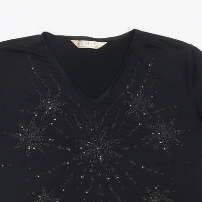 EWM Womens Black Polyester Basic T-Shirt Size M Round Neck