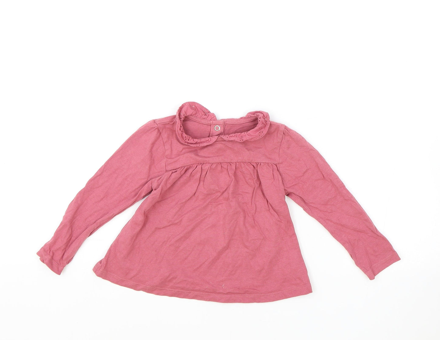 TU Girls Pink 100% Cotton Basic T-Shirt Size 9-12 Months Collared Snap - Lace Detail