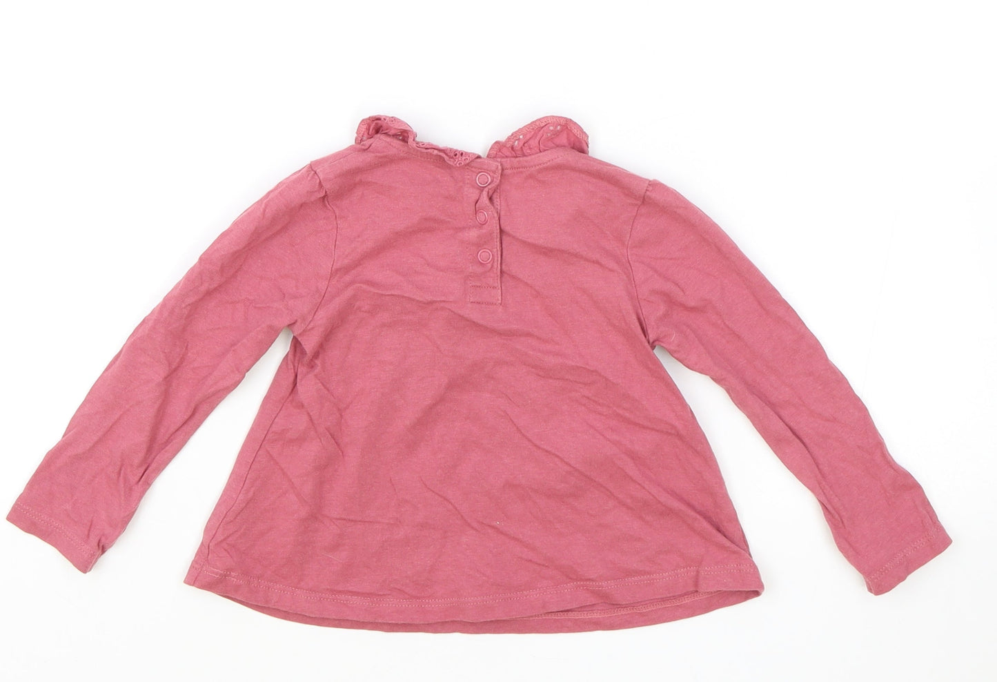 TU Girls Pink 100% Cotton Basic T-Shirt Size 9-12 Months Collared Snap - Lace Detail