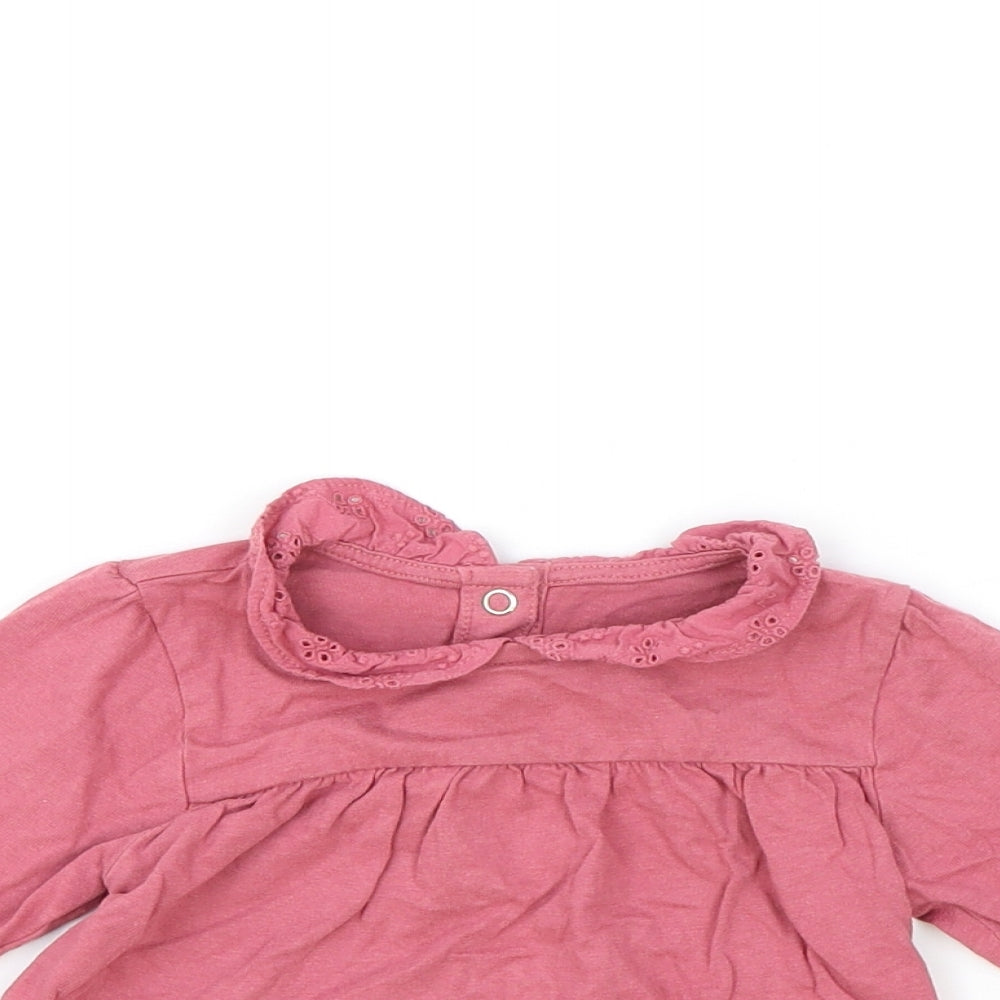 TU Girls Pink 100% Cotton Basic T-Shirt Size 9-12 Months Collared Snap - Lace Detail