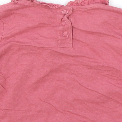 TU Girls Pink 100% Cotton Basic T-Shirt Size 9-12 Months Collared Snap - Lace Detail
