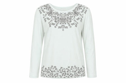 Artseapea Womens Green Cotton Basic T-Shirt Size M Round Neck - Floral Detail