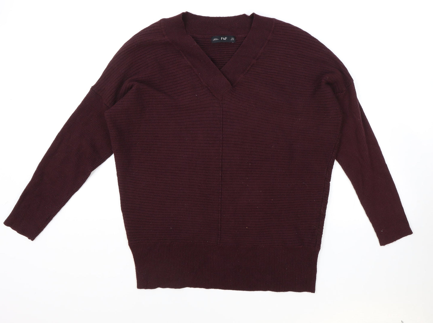 F&F Womens Purple V-Neck Acrylic Pullover Jumper Size 12