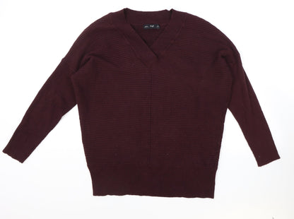 F&F Womens Purple V-Neck Acrylic Pullover Jumper Size 12