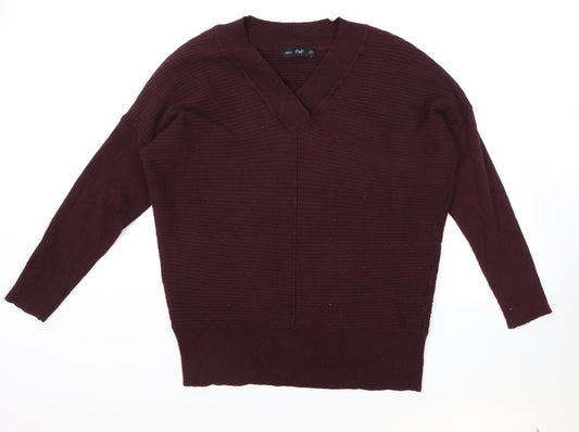 F&F Womens Purple V-Neck Acrylic Pullover Jumper Size 12