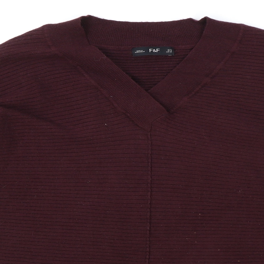 F&F Womens Purple V-Neck Acrylic Pullover Jumper Size 12
