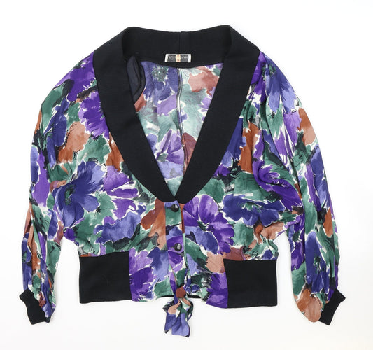 House of Fraser Womens Multicoloured Geometric Jacket Size 14 Button - Elasticated Collar