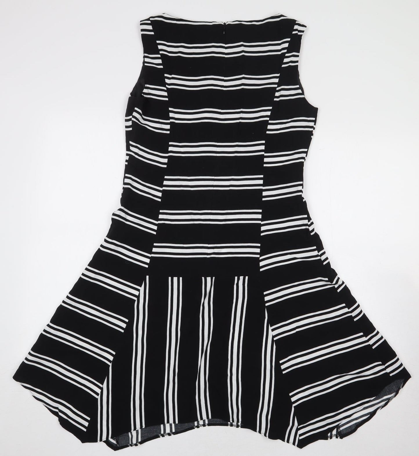 Marks and Spencer Womens Black Striped Viscose A-Line Size 10 Boat Neck Zip