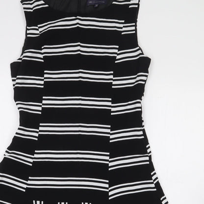 Marks and Spencer Womens Black Striped Viscose A-Line Size 10 Boat Neck Zip