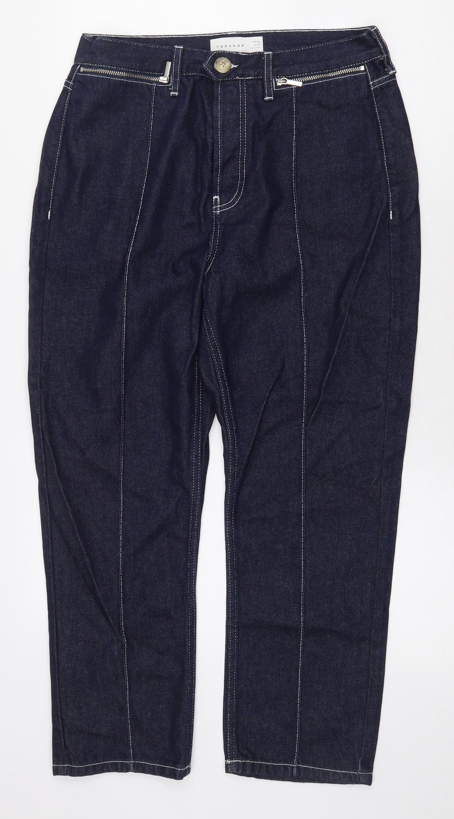 Topshop Womens Blue Polyester Straight Jeans Size 30 in L24 in Regular Button