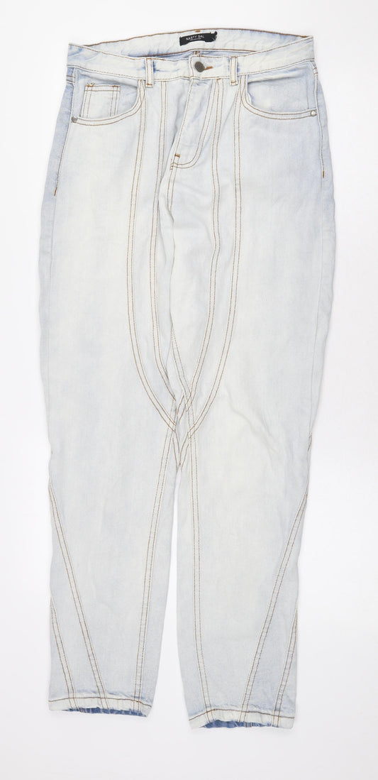 Nasty Gal Womens Blue Cotton Straight Jeans Size 10 L29 in Regular Zip - Seem Details