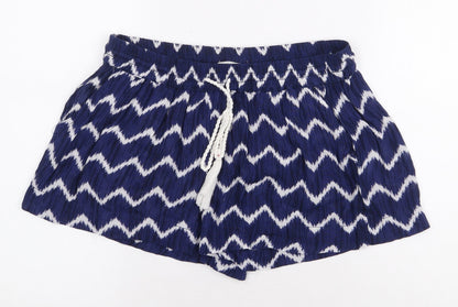 H&M Womens Blue Striped Viscose Sweat Shorts Size 8 Regular Pull On