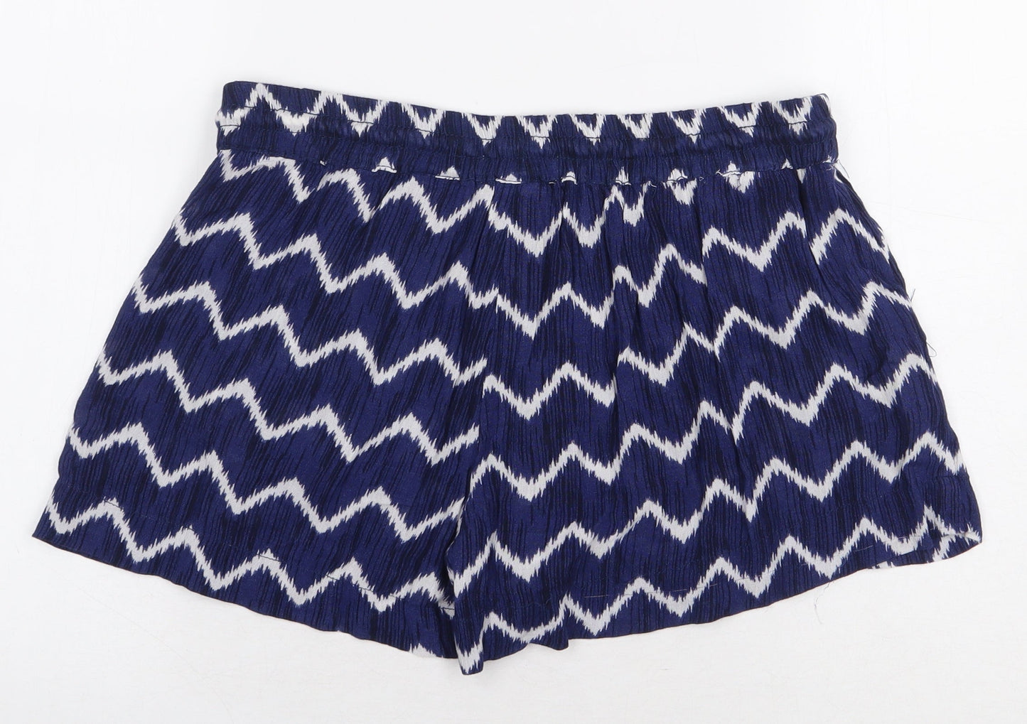 H&M Womens Blue Striped Viscose Sweat Shorts Size 8 Regular Pull On