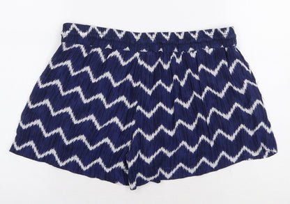 H&M Womens Blue Striped Viscose Sweat Shorts Size 8 Regular Pull On