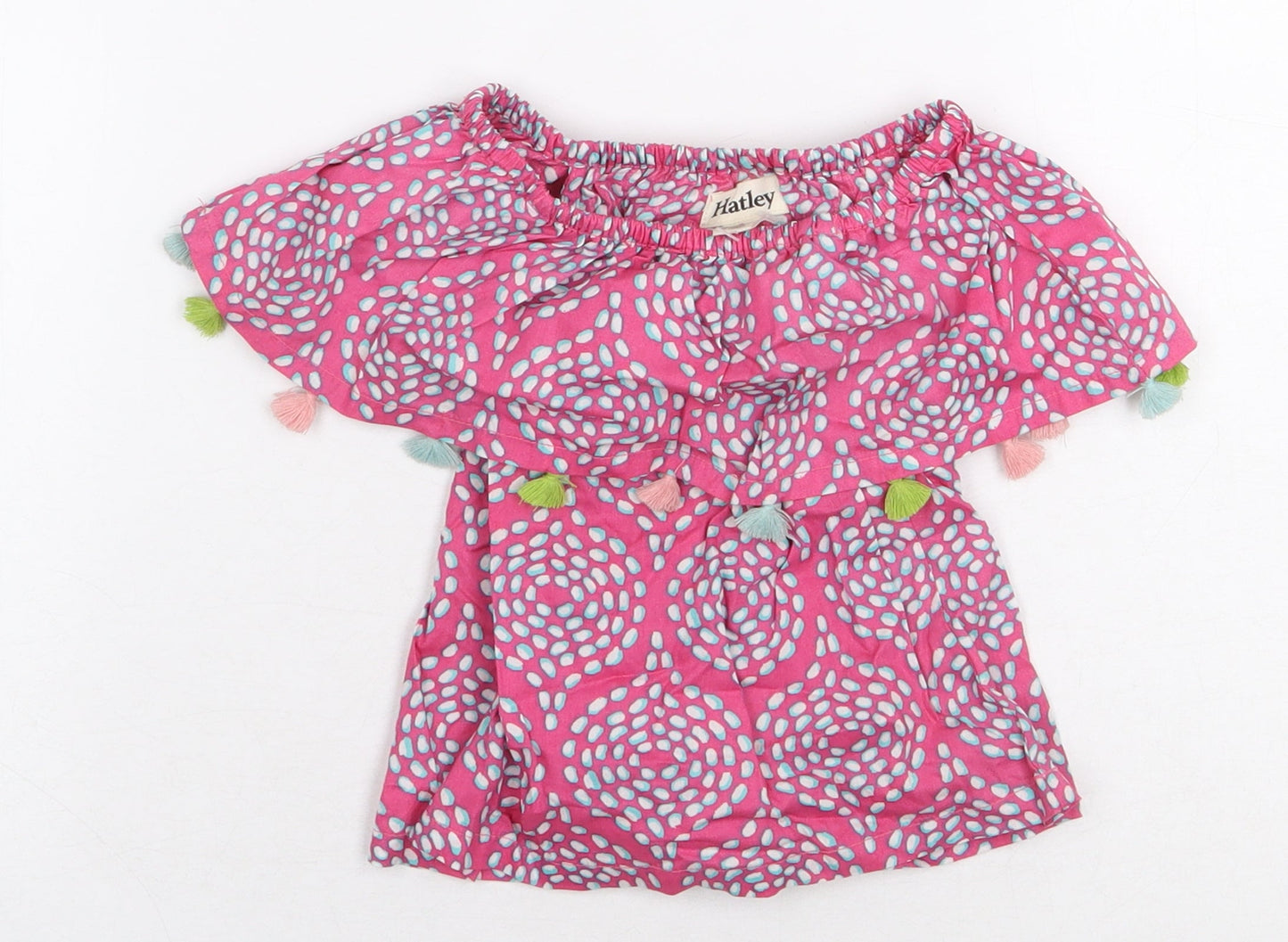 Hatley Girls Pink Geometric 100% Cotton Basic T-Shirt Size 2 Years Boat Neck Pullover