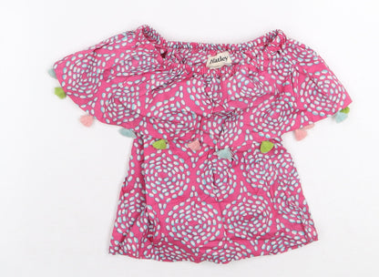 Hatley Girls Pink Geometric 100% Cotton Basic T-Shirt Size 2 Years Boat Neck Pullover