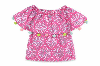 Hatley Girls Pink Geometric 100% Cotton Basic T-Shirt Size 2 Years Boat Neck Pullover