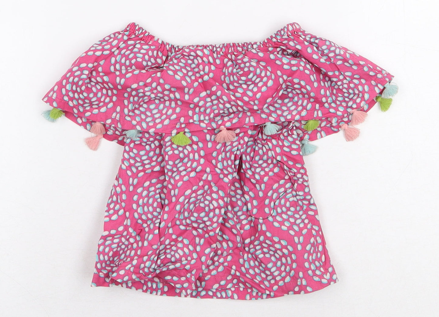 Hatley Girls Pink Geometric 100% Cotton Basic T-Shirt Size 2 Years Boat Neck Pullover