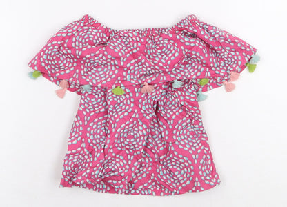 Hatley Girls Pink Geometric 100% Cotton Basic T-Shirt Size 2 Years Boat Neck Pullover