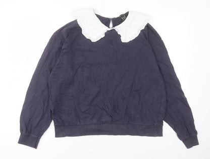 New Look Womens Blue Cotton Pullover Sweatshirt Size M Button