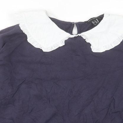 New Look Womens Blue Cotton Pullover Sweatshirt Size M Button