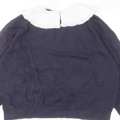 New Look Womens Blue Cotton Pullover Sweatshirt Size M Button