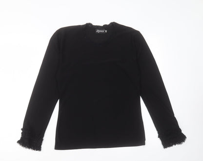 KOXX Womens Black Polyester Basic T-Shirt Size L Crew Neck - Lace Detail