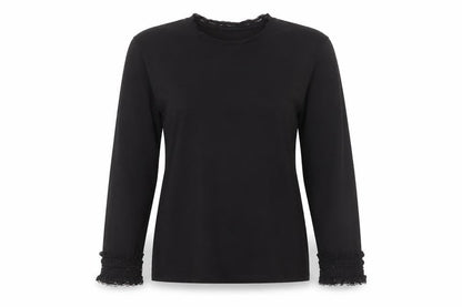 KOXX Womens Black Polyester Basic T-Shirt Size L Crew Neck - Lace Detail