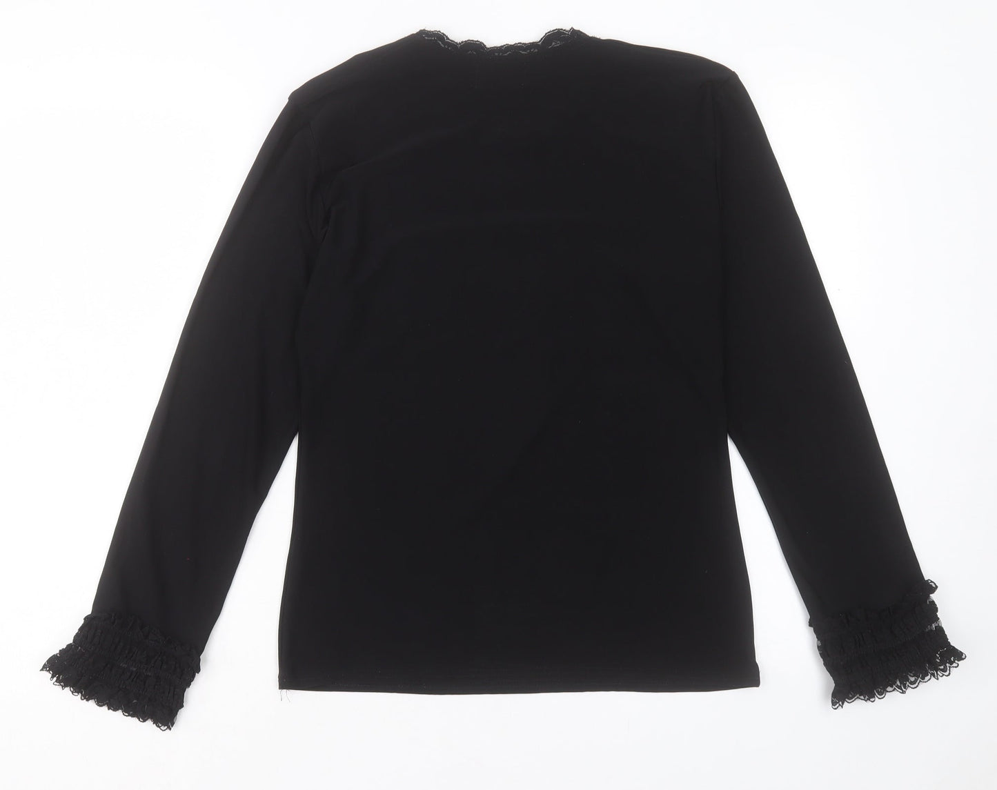 KOXX Womens Black Polyester Basic T-Shirt Size L Crew Neck - Lace Detail