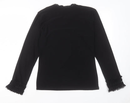 KOXX Womens Black Polyester Basic T-Shirt Size L Crew Neck - Lace Detail