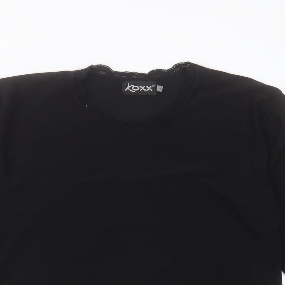 KOXX Womens Black Polyester Basic T-Shirt Size L Crew Neck - Lace Detail