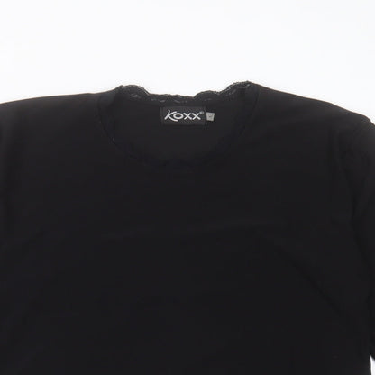 KOXX Womens Black Polyester Basic T-Shirt Size L Crew Neck - Lace Detail