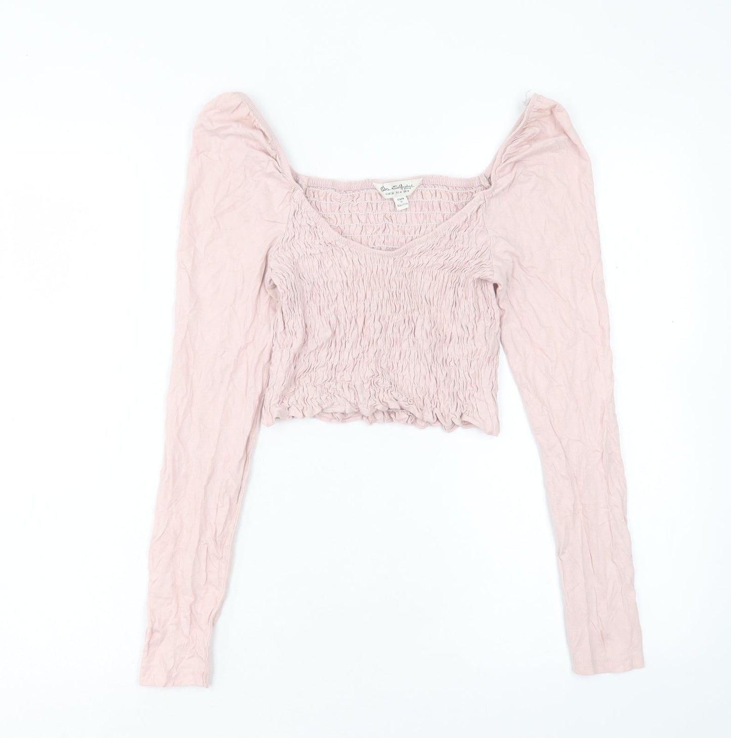 Miss Selfridge Womens Pink Cotton Cropped T-Shirt Size 8 Square Neck