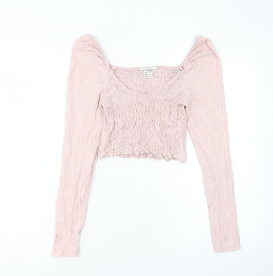 Miss Selfridge Womens Pink Cotton Cropped T-Shirt Size 8 Square Neck