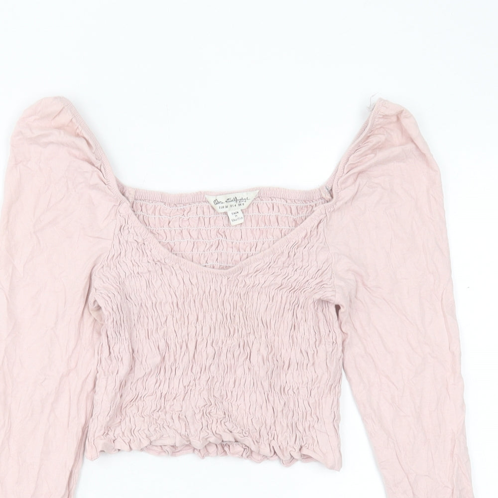 Miss Selfridge Womens Pink Cotton Cropped T-Shirt Size 8 Square Neck