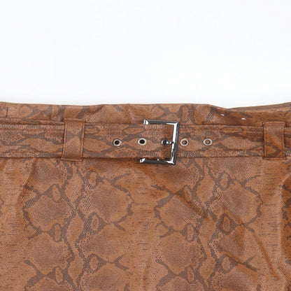 F&F Womens Brown Animal Print Polyurethane A-Line Skirt Size 12 Zip