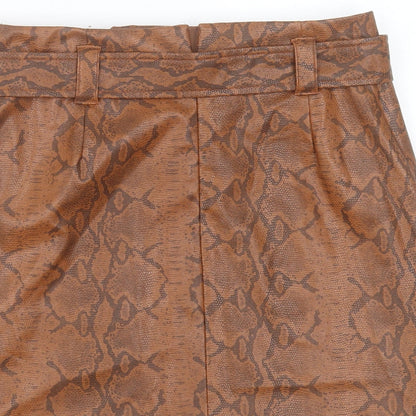 F&F Womens Brown Animal Print Polyurethane A-Line Skirt Size 12 Zip
