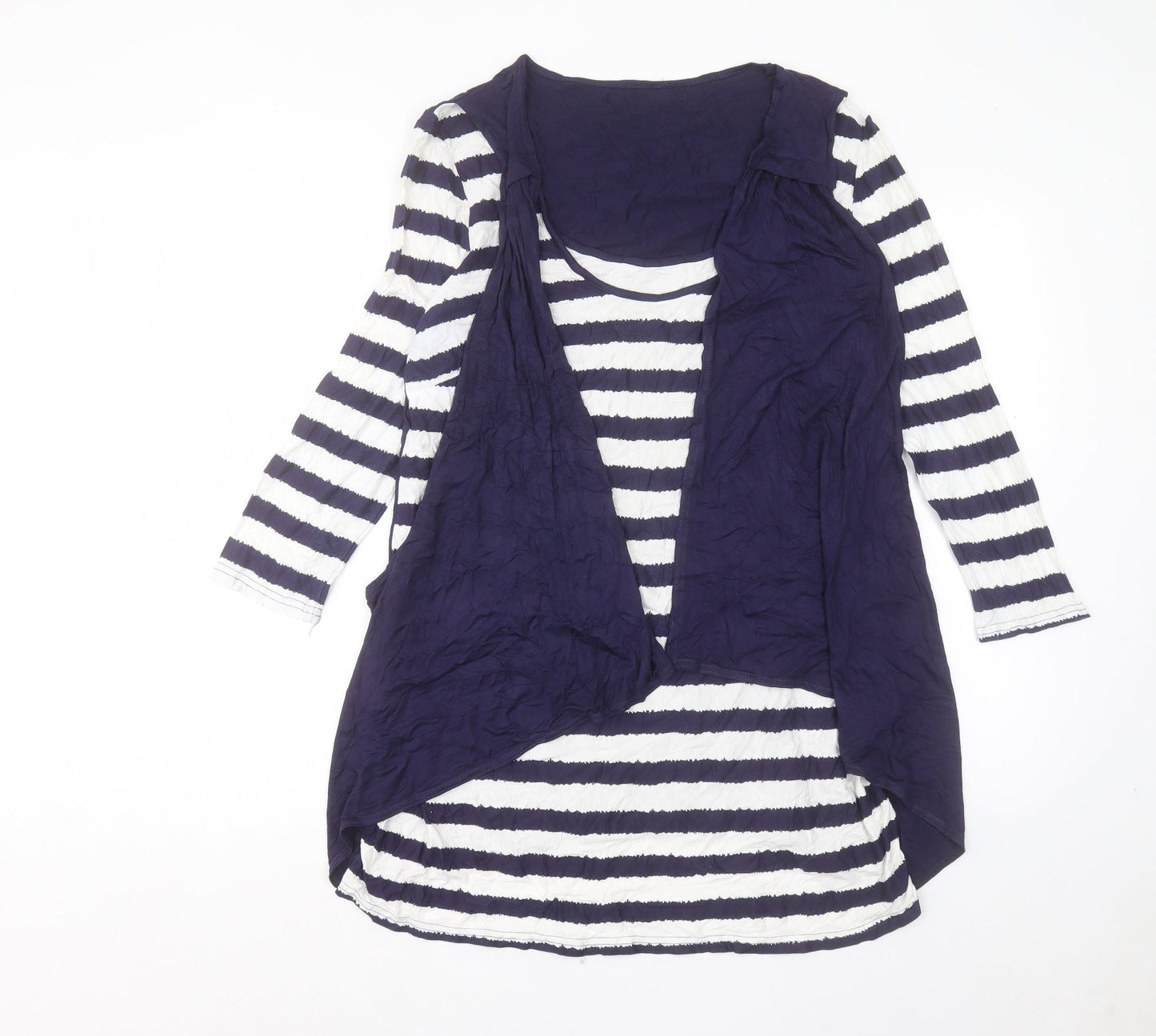 Preworn Womens Blue Striped Viscose A-Line Size L Scoop Neck Pullover
