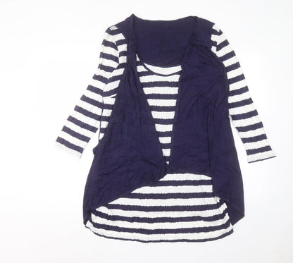 Preworn Womens Blue Striped Viscose A-Line Size L Scoop Neck Pullover