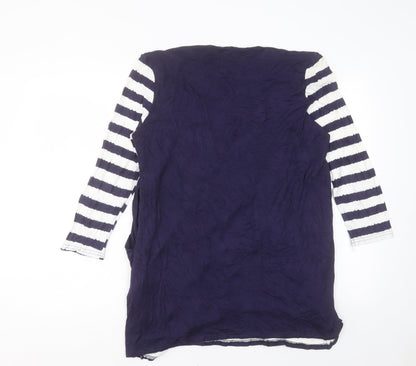 Preworn Womens Blue Striped Viscose A-Line Size L Scoop Neck Pullover
