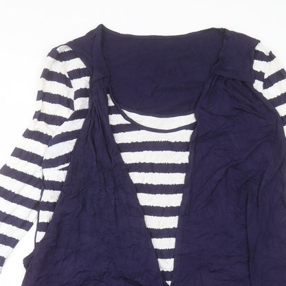 Preworn Womens Blue Striped Viscose A-Line Size L Scoop Neck Pullover