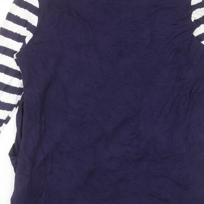 Preworn Womens Blue Striped Viscose A-Line Size L Scoop Neck Pullover