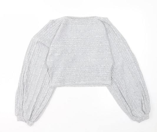 SheIn Womens Grey Boat Neck Polyester Pullover Jumper Size XS