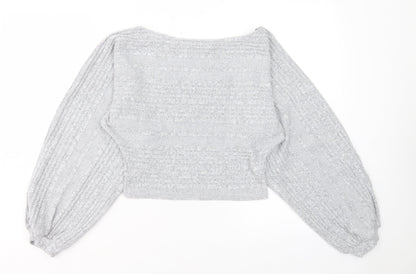 SheIn Womens Grey Boat Neck Polyester Pullover Jumper Size XS