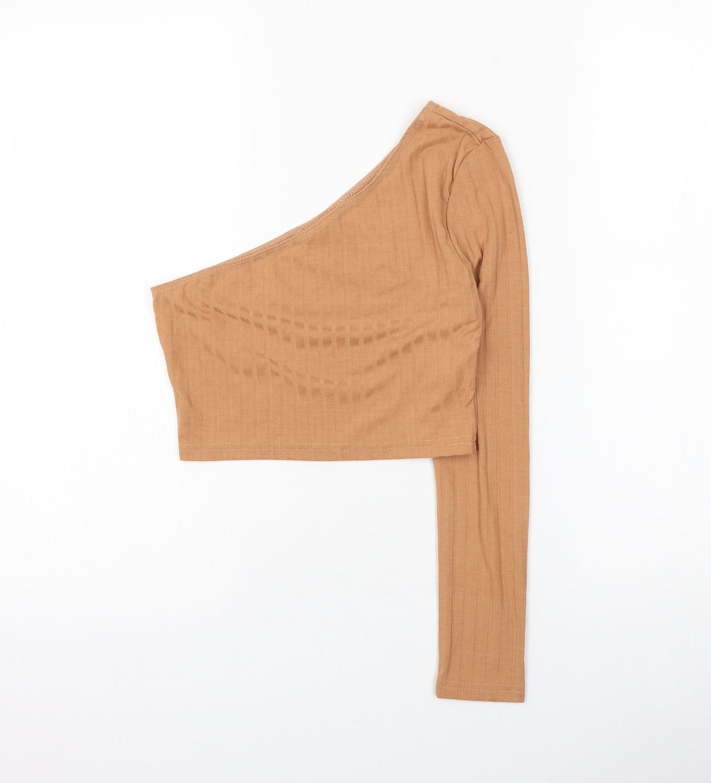 SheIn Womens Brown Polyester Cropped T-Shirt Size S One Shoulder