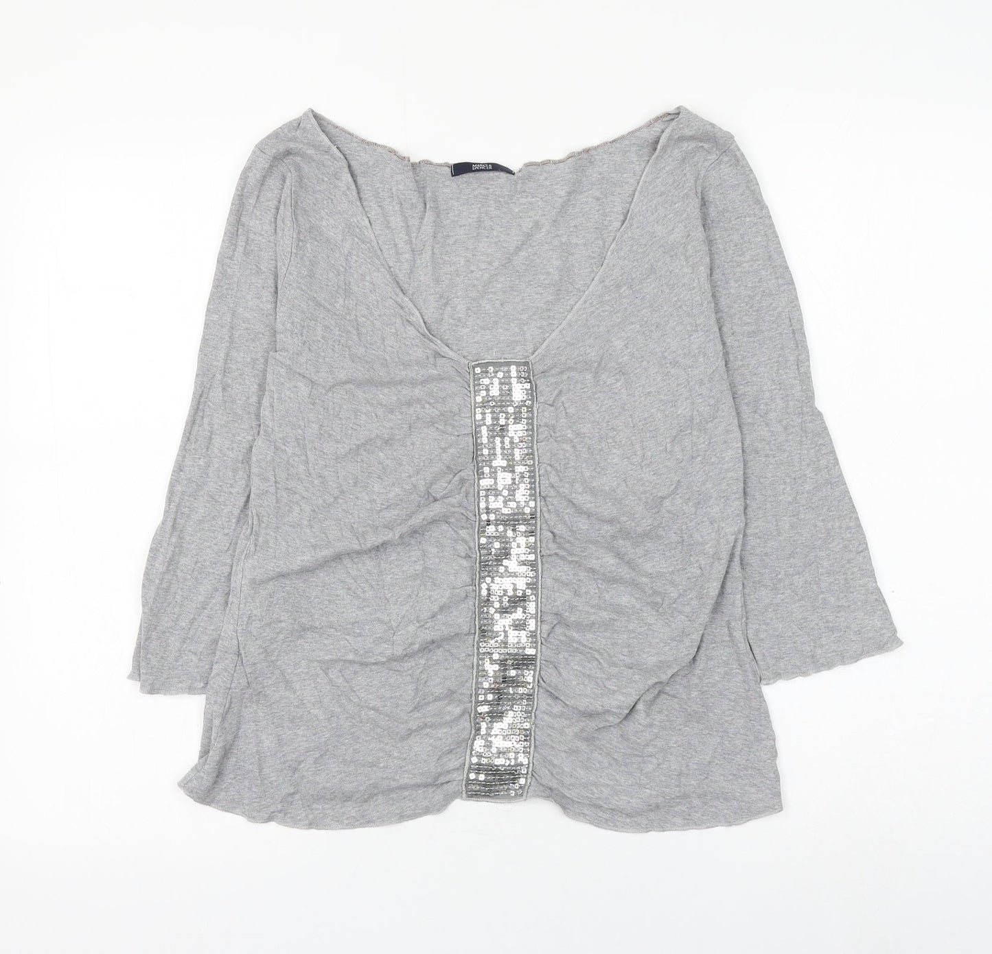 Marks and Spencer Womens Grey Cotton Basic Blouse Size 14 V-Neck