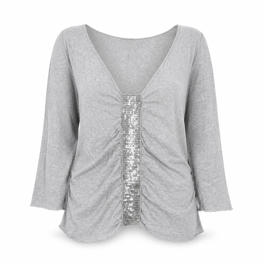 Marks and Spencer Womens Grey Cotton Basic Blouse Size 14 V-Neck